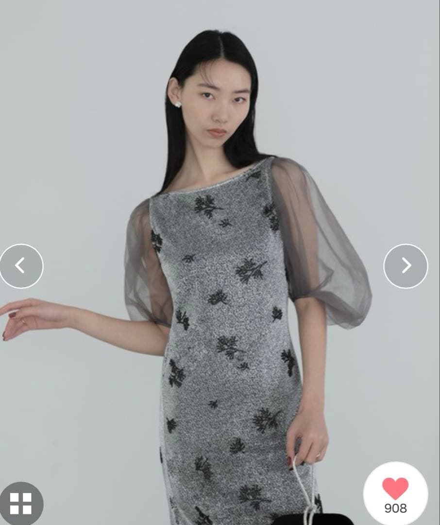 Leja シアーパフスリーブ パーティードレス